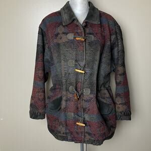 VTG 90s Mariel Womens Aztec Southwestern Print Leather Trim Jacket Size 16 Wool